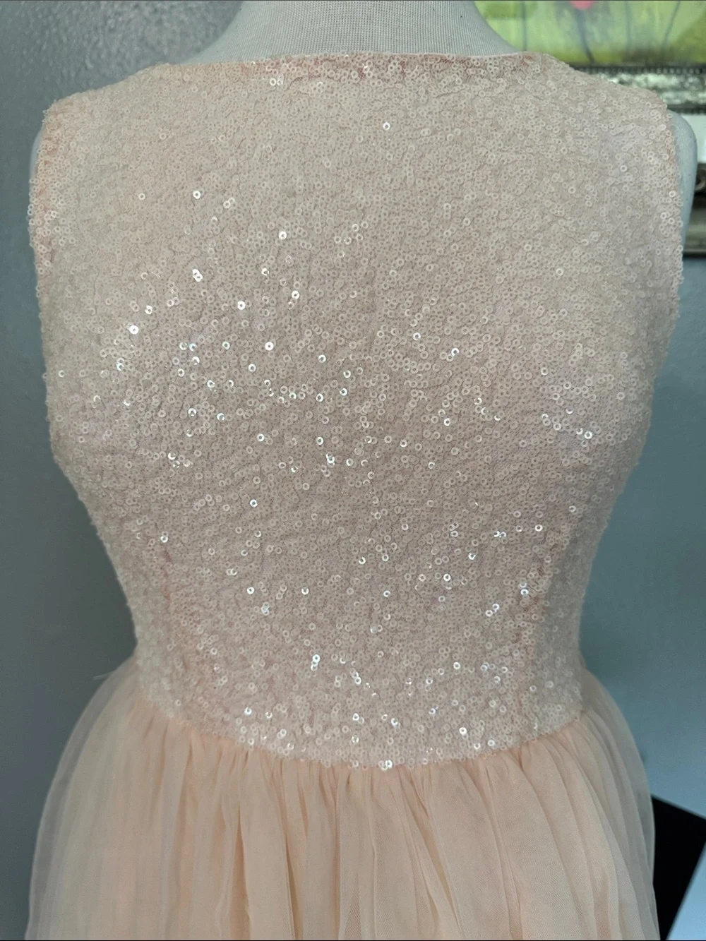 Girls Peach Sequin Bodice Tulle Party Dress